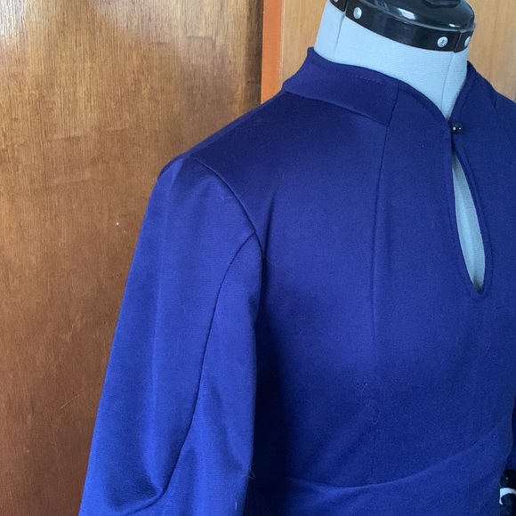 Indigo blue trumpet pencil wiggle dress keyhole L - Picture 2 of 11